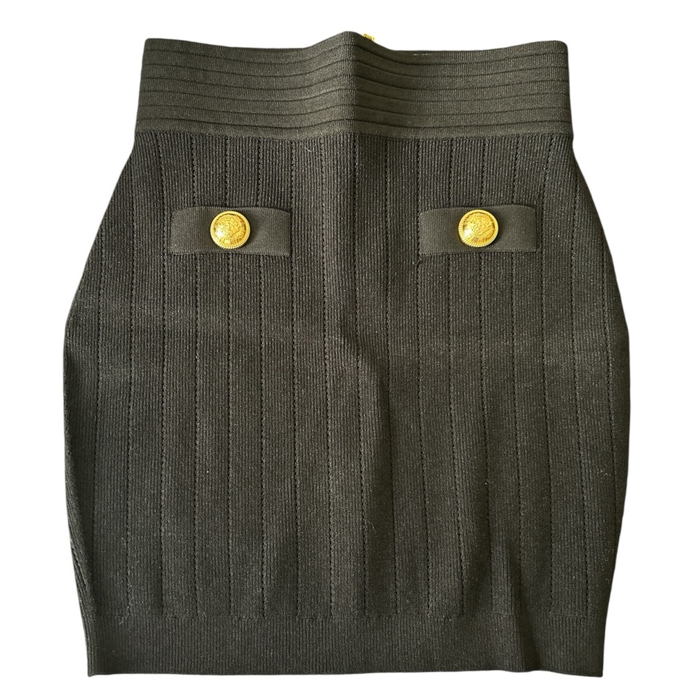 Balmain Elegant Black Skirt with Gold Accents